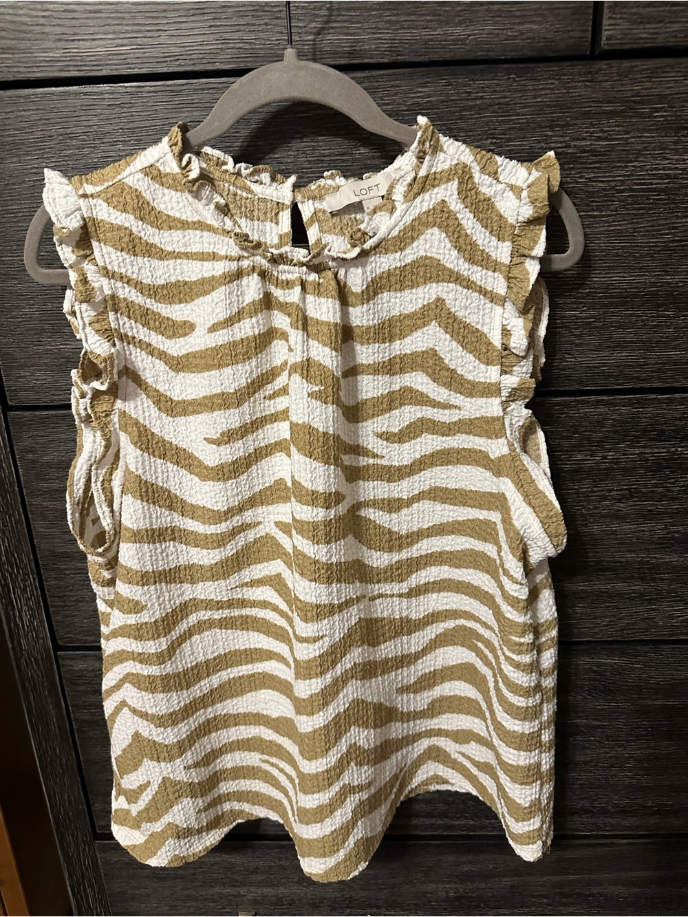 LOFT White & Tan Zebra-Stripe Ruffle Sleeve Camisole